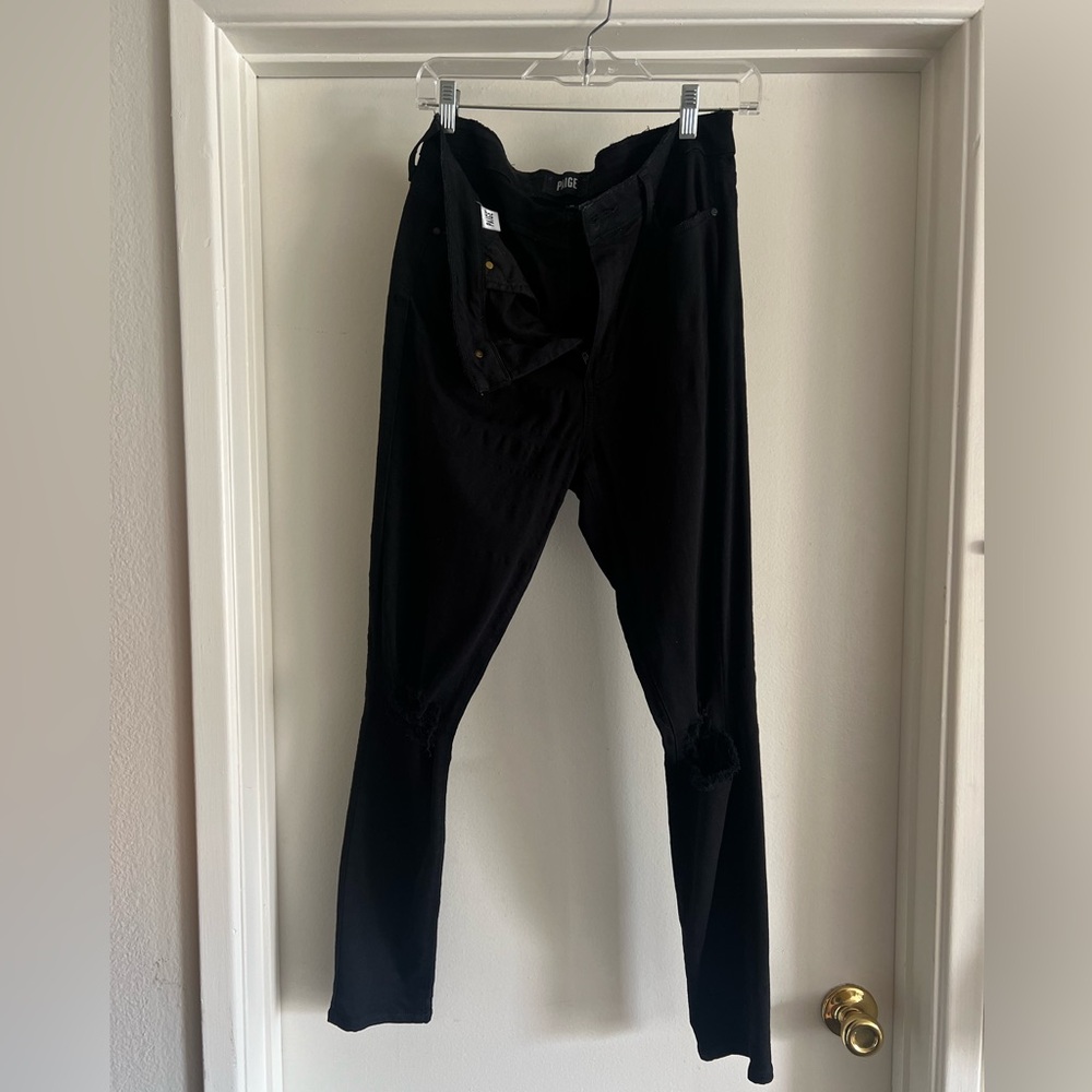 Paige Hoxton Ankle Distressed Black Denim Jeans